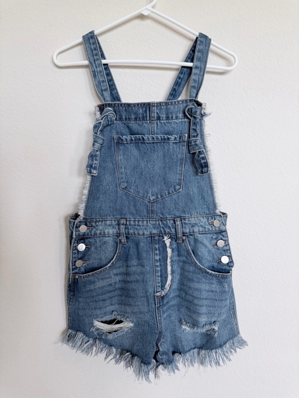Denim Short Overalls Frayed Coastal Cowgirl Boho Festival Summer 90s NWOT Size M